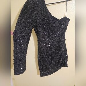 Fashion Nova Black Sequin Crop Top